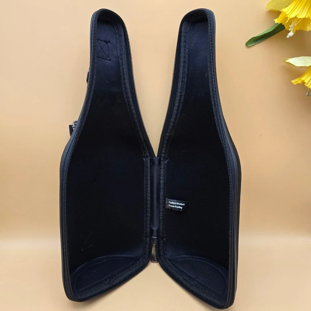 CaddyO Products Wine Bottle Carrier Bag Zipper‎ Black Nylon with Corkscrew NWOT
